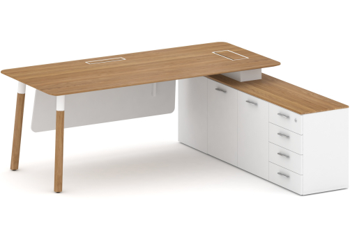 Стол руководителя правый Милтон, цвет дуб светлый + белый бриллиант