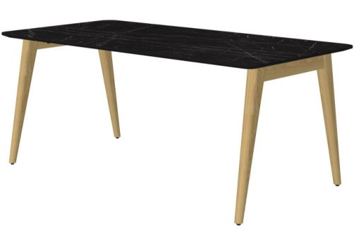 Стол рабочий прямой, цвет черный мрамор + массив ясеня