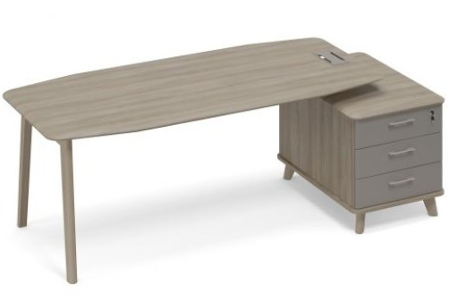 Стол руководителя на малой опорной тумбе правый (тип 2) Види Вуд, цвет вяз + мокко