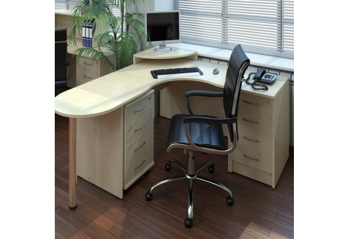 Стол эргономичный с тумбой и приставкой Клен, цвет клен