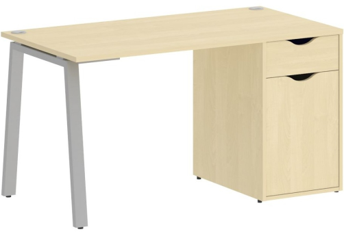 Стол письменный с тумбой, цвет клен + серый