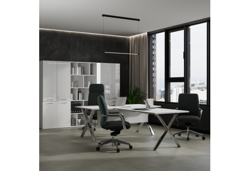 Стол руководителя с царгой и брифинг-приставкой Квентин, цвет белый