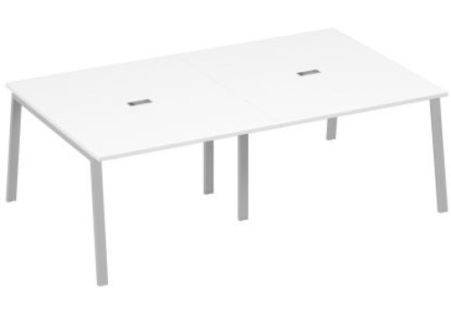 Стол для переговоров Мира Трио, цвет белый премиум + серый