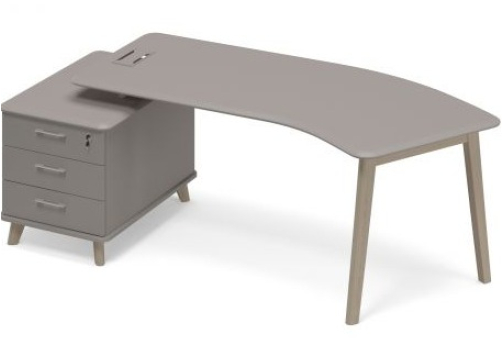 Стол руководителя эргономичный на малой опорной тумбе левый (тип 5) Види Вуд, цвет вяз + мокко