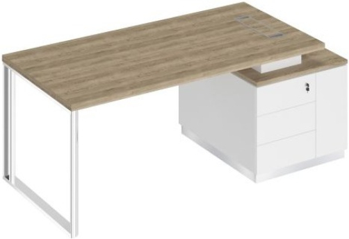 Стол руководителя на опорной тумбе (левый/правый) Римини, цвет дуб светлый + белый + белый