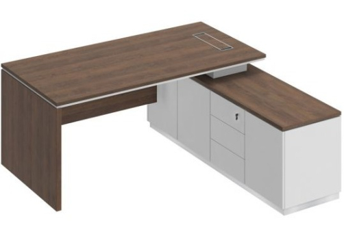 Стол руководителя (опора ДСП) на опорной тумбе Римини Т, цвет дуб темный + белый + белый