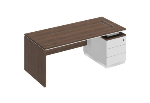 Стол руководителя (опора ДСП) на опорной тумбе Римини Т, цвет дуб темный + белый + белый