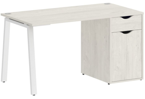 Стол письменный с тумбой, цвет дуб наварра + белый