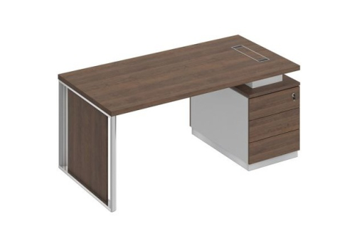 Стол на опорной тумбе с декоративной вставкой Римини, цвет дуб темный + белый + дуб темный