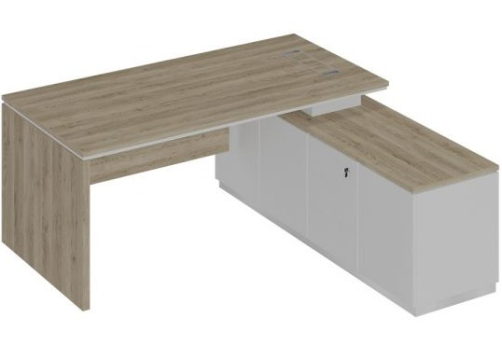 Стол руководителя (опора ДСП) на опорной тумбе Римини Т, цвет дуб светлый + белый + белый