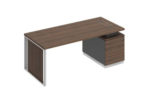 Стол на опорной тумбе с декоративной вставкой Римини, цвет дуб темный + антрацит + дуб темный