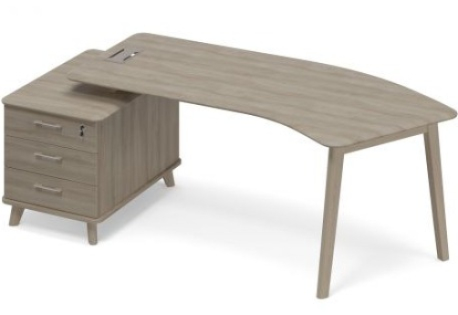 Стол руководителя эргономичный на малой опорной тумбе левый (тип 5) Види Вуд, цвет вяз