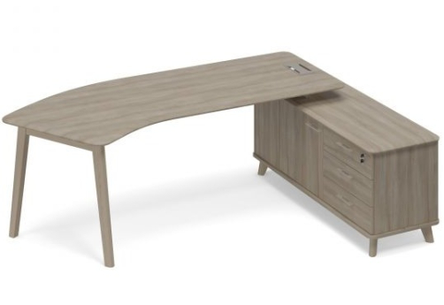 Cтол руководителя эргономичный на опорной тумбе правый (тип 5) Види Вуд, цвет вяз