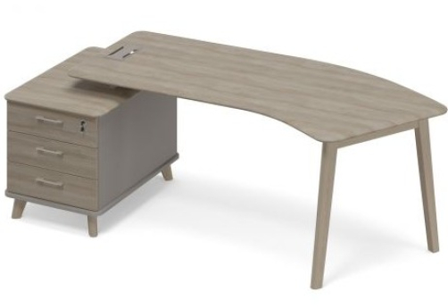 Стол руководителя эргономичный на малой опорной тумбе левый (тип 5) Види Вуд, цвет мокко + вяз