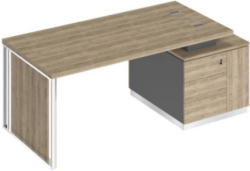 Стол руководителя с декоративной вставкой Римини, цвет дуб светлый + антрацит + дуб светлый