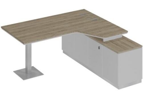 Стол эргономичный на опорной тумбе правый Римини Т, цвет дуб светлый + белый + белый