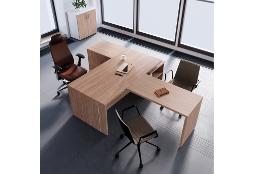 Стол на опорной сервисной тумбе (левый) с брифинг-приставкой Эльберт, цвет светлый дуб