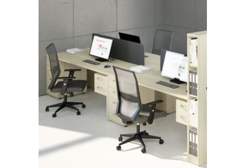 Рабочая станция (4х120) с подвесными и приставными тумбами Мира Нумо, цвет дуб скандинавский + серый