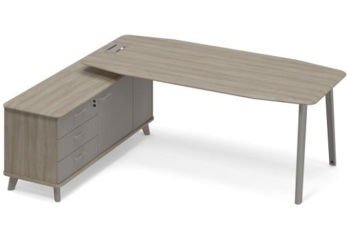 Стол руководителя левый с опорной тумбой (тип 2) Види Металл, цвет вяз + мокко