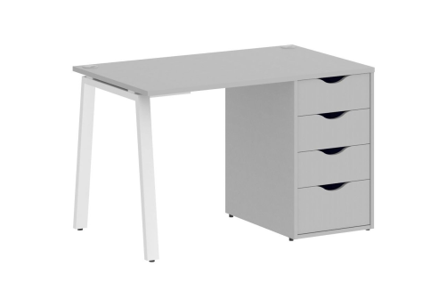 Стол письменный с тумбой 4 ящика, цвет серый + белый