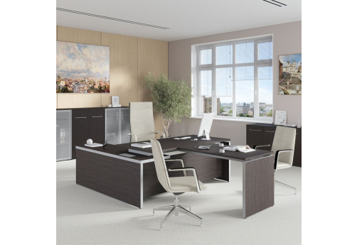 Стол руководителя с приставкой боковой правой и брифинг-приставкой Эдвард, цвет венге