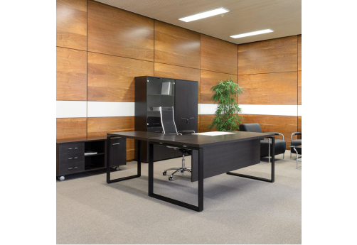 Стол руководителя с передней панелью и боковой приставкой Фортис, цвет венге