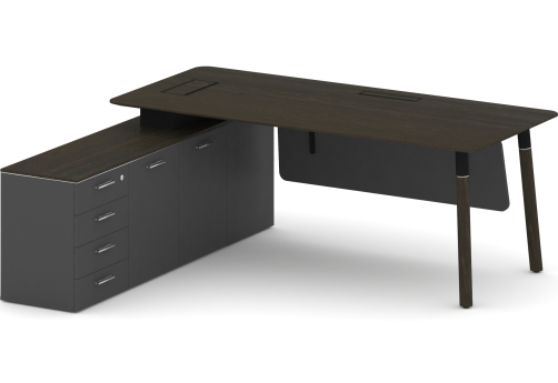 Стол руководителя левый Милтон, цвет темный дуб + базальт