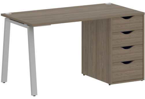 Стол письменный с тумбой 4 ящика, цвет вяз + серый