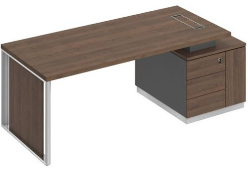 Стол руководителя с декоративной вставкой Римини, цвет дуб темный + антрацит + дуб темный