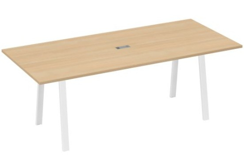 Стол для переговоров 220 Мира Трио, цвет натуральный дуб + белый