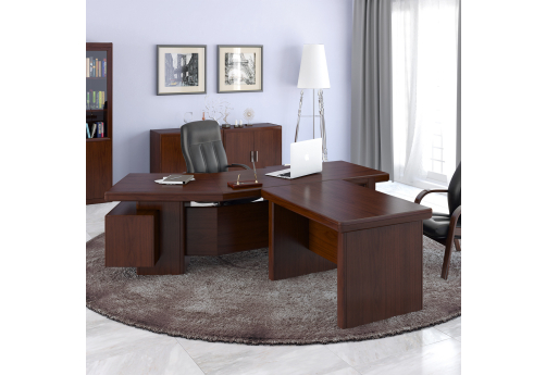 Стол письменный левый с брифинг-приставкой Шафран, цвет темный орех