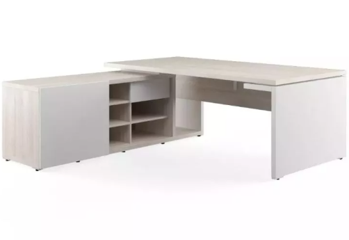 Стол рабочий на опорной греденции левый премиум, цвет светлый дуб + белый