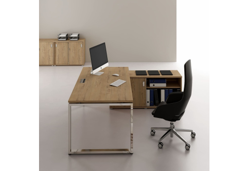 Стол рабочий прямой правый с опорной тумбой Оскар, цвет тиковое дерево