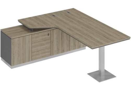 Стол эргономичный на опорной тумбе левый Римини Т, цвет дуб светлый + антрацит + дуб светлый
