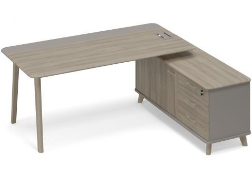 Стол руководителя на опорной тумбе правый (тип 1) Види Вуд, цвет мокко + вяз