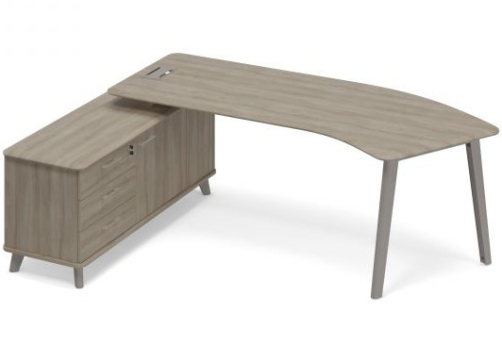 Стoл левый (тип 5) эргономичный с опорной тумбой Види Металл, цвет вяз