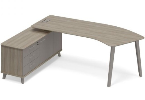 Стoл левый (тип 5) эргономичный с опорной тумбой Види Металл, цвет вяз + мокко