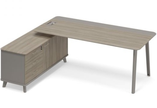 Стол руководителя левый комбинированный с опорной тумбой (тип 1) Види Металл, цвет мокко + вяз