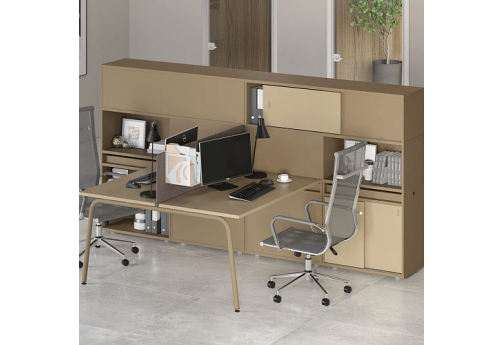 Двойной стол-приставка с опорными тумбами (с лючком) Макси Клик, цвет капучино