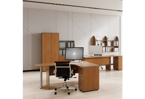 Стол эргономичный правый с боковой приставкой и тумбой Колибри, цвет ольха