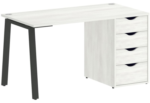 Стол письменный с тумбой 4 ящика, цвет белое дерево + антрацит