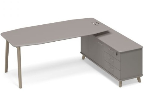 Стол руководителя на опорной тумбе правый (тип 2) Види Вуд, цвет вяз + мокко