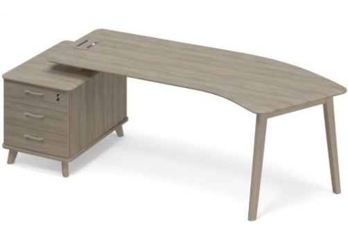 Стол руководителя эргономичный на малой опорной тумбе левый (тип 5) Види Вуд, цвет вяз