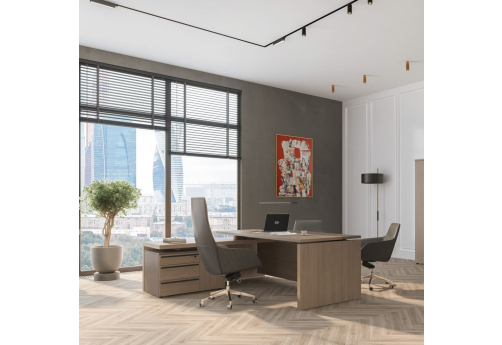 Стол руководителя с приставкой боковой левый Британия, цвет дуб + серый