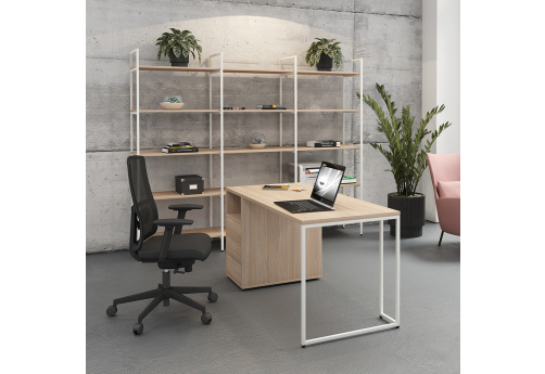 Стол на опорной тумбе левый Мейлон, цвет светлый дуб