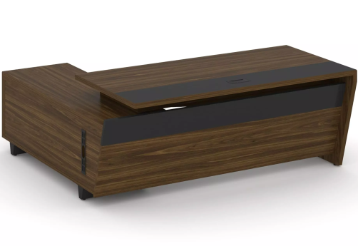 Стол руководителя с опорной тумбой (правый), цвет орех + графит