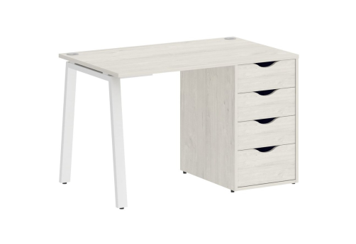 Стол письменный с тумбой 4 ящика, цвет дуб наварра + белый