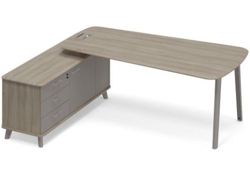 Стoл с опорной тумбой (тип 3) левый для руководителя Види Металл, цвет вяз + мокко