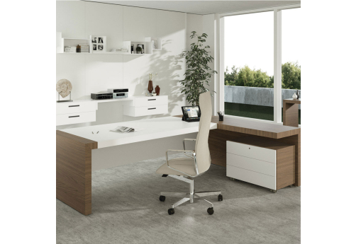 Стол для руководителя + нижняя панель Толедо, цвет орех+белый