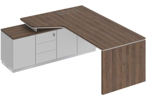 Стол на опорной тумбе левый эргономичный Римини Т, цвет дуб темный + белый + белый